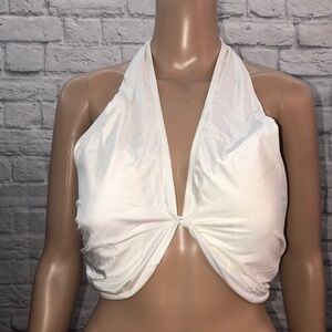 Victoria's Secret White Halter Bikini Top with Textured Detail